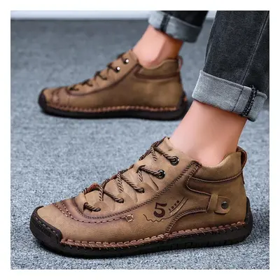 (khaki, 48) Men Winter Leather Warm Comfortable Footwear Fur Waterproof Ankle Boots Lace Up Shoe