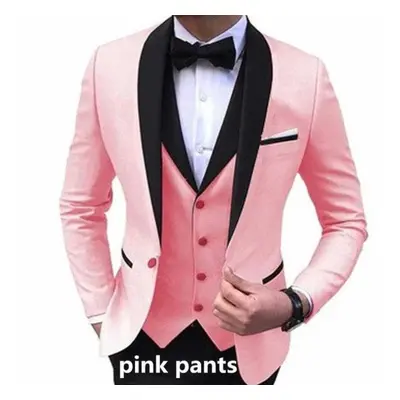 (pink, L) Men&apos;s Suit Three Piece Business Suit Groom Best Man Suit Suit Dress Performance P