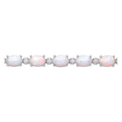 Jewelco London Silver CZ & Opal Line Tennis Bracelet - GVB614