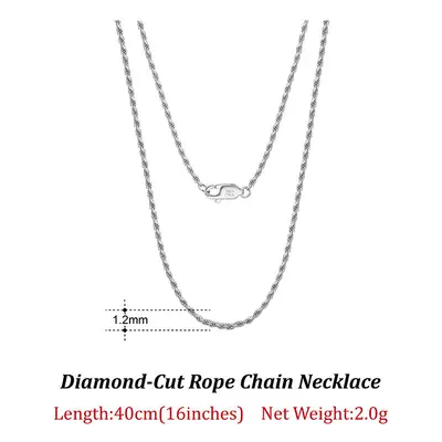 925 Sterling Silver Diamond-Cut Rope Chain Necklace For Men Women Italian Silver Neck Chain Jewe