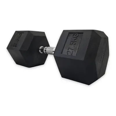 (1x 27.5kg) Hex Dumbbells Iron & Rubber Weights - Black