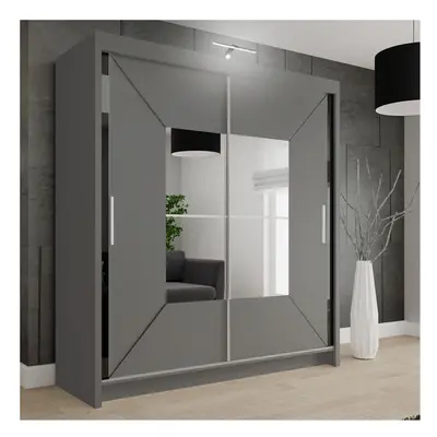 (120cm, Grey) Nicole Double Mirror Sliding Door Wardrobe