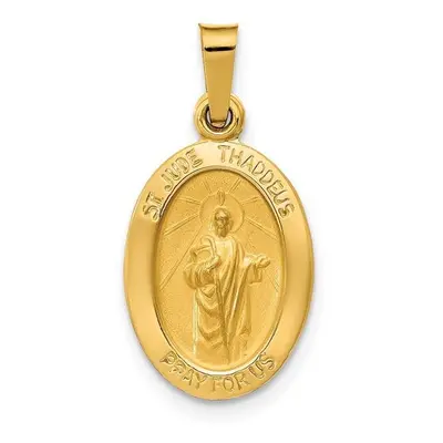 14K Yellow Gold Polished & Satin St Jude Thaddeus Medal Hollow Pendant