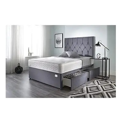 Bed Centre Ziggy Grey Plush Memory Foam Divan Bed Set With Mattress, Drawer (Same Side) and Head