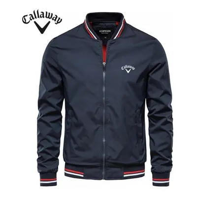 (navy blue, L) Embroidered Callaway Men&apos;s Zippered Jacket Seasonal High-quality Business Le