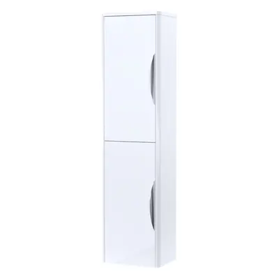 Wall Hung Door Tall Bathroom Storage Unit - 350mm - Gloss White