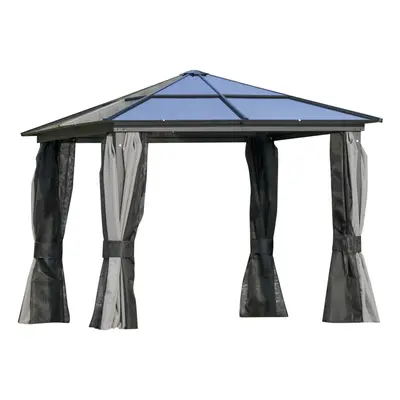 Outsunny 3x3(m) Aluminium Hardtop Gazebo Canopy w/ Polycarbonate Top, Curtains