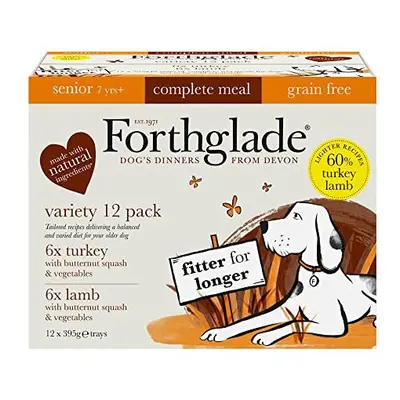 Forthglade Complete Natural Wet Dog Food - Grain Free Variety Pack (12 x 395g) Trays - Turkey & 