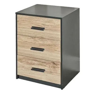 (Black Carcass with Oak Drawers) Tier Wooden Bedside Nightstand Cabinet Table