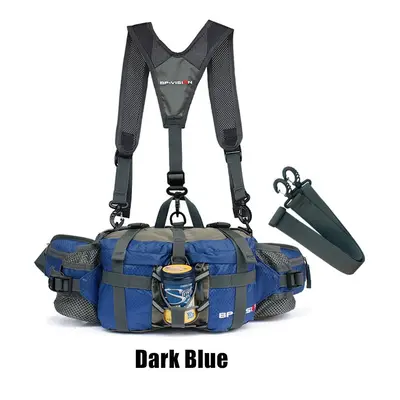 (Dark Blue) Outdoor Sports Waist Bag Water Cycl Backpack Hike Mountain Bottle Waterproof Nylon C