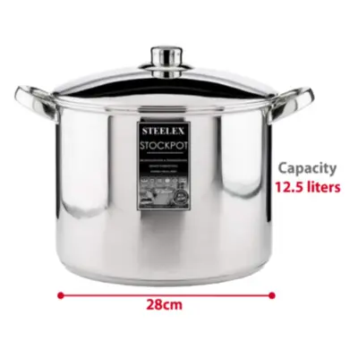 (28cm ( 12.5 Litre )) Steelex Induction Casserole Deep Stock cooking Pot