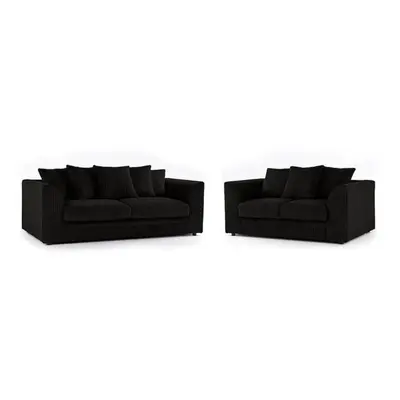 (3&2 Black) Premium Porto Jumbo Cord and Seater Sofa Set