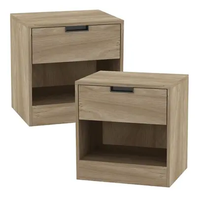 (Oak, 2) Drawer Bedside Table Nightstand Shelf Cabinet Storage Unit Bedroom Furniture 1/2 Pcs