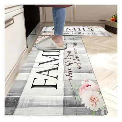 (160*200cm) Flower Inspirational Quotes Soft Kitchen Rug Anti-fatigue Kitchen Rug Waterproof Non