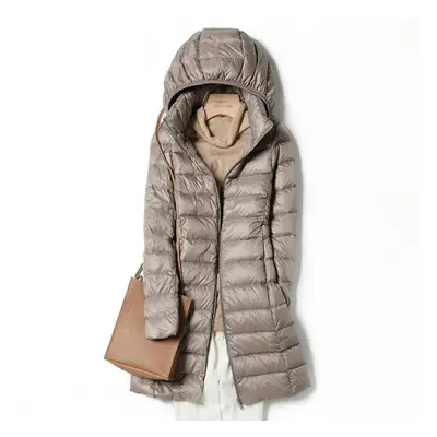 (khaki, XL) Winter Womens Down Jackets Long Ultra Light Thin Casual Coat Puffer Jacket Slim Remo