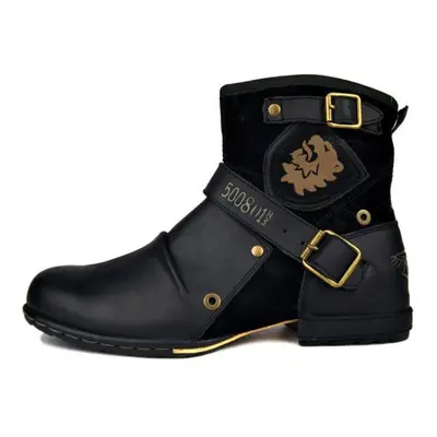 (black, 41) Men&apos;s Shoes Boots Warm Leather Vintage Motorcycle Male Boots Riding Retro Metal