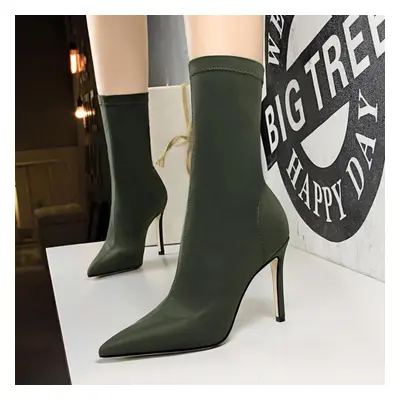 (Green, 34) BIGTREE Women&apos;s Slim Heel 10CM Super High Heel Sexy Slim Tip Lycra Elastic Boot