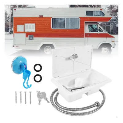 (white) Rv Exterior , Weatherproof Coiled Hose With Keys, Cold Switch, Outdoor Shower Faucet For