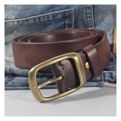 (auburn, 100cm) 100% Cowhide New Fashion Leather Retro Handmade Copper Buckle Men&apos;s Belt Lu