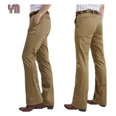 (khaki, 35) Men Bell Bottom Pants 60s 70s Vintage Bell-bottoms Flare Formal Dress Trousers Wide 