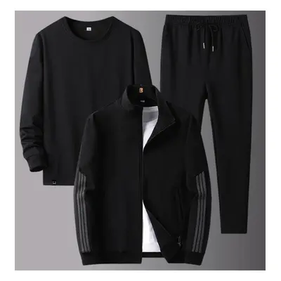 (black, L) Spring And Autumn Sports Suit Men &apos;s Large Size Casual Sportswear -piece Set