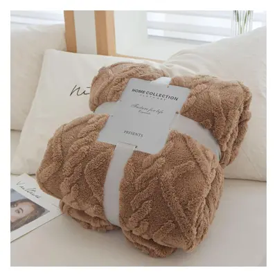 (brown, 200*230cm) Coral Fleece Simple Blanket Nordic Style Floral Gauze Air Conditioning Quilt 