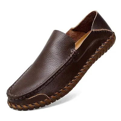 (dark brown, 47) Handmade Genuine Leather Men&apos;s Casual Shoes Loafers Comfortable Moccasins 