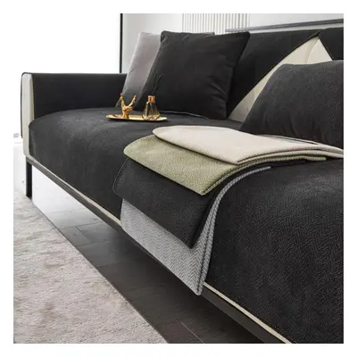 (black, 110x210cm) Sofa Cover Chenille Sofa Pad Solid Color Living Room Sofa Cushion Non-slip So