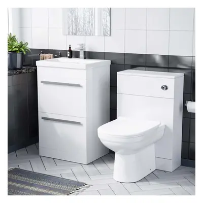 1000mm Floor Standing Vanity Drawer Gloss White With Back To Wall WC Toilet