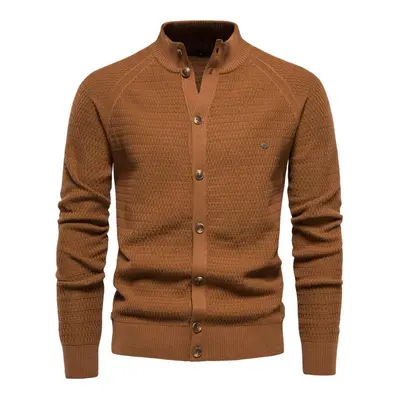 (chocolate, 70-78 kg) Aiopeson Men&apos;s Cardigan New Winter Solid Color Cotton High Quality Bu