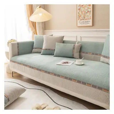 (light green, 90x240cm 1pcs) Chenille Lattice Sofa Cushion For Living Room Non-slip Sofas Towel 