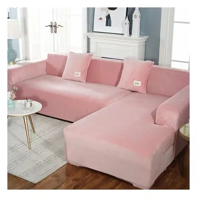 (pink, seat(190-230cm)) Plush Sofa Cover Velvet Elastic Leather Corner Sectional For Living Room