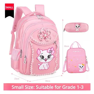 (pink, Small size) Grade 3 6 Children Backpack Cute Cat Cartoon Princess Lace Schoolbags Element