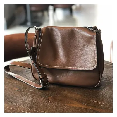 (coffee) Johnature Simple Genuine Leather Women Bag Leisure Versatile Natural Real Cowhide Solid