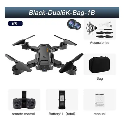 (black, 6K dual camera battery) New Q6 Rc Drone Hd Professional Wifi Dual Camera Mini Quadcopter