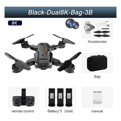 (black, 8K dual camera battery) New Q6 Rc Drone Hd Professional Wifi Dual Camera Mini Quadcopter