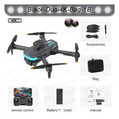 (Dual 4K 1B, Black) P14 Max Drone 8K HD GPS Professional UAV Intelligent Obstacle Avoidance Fold