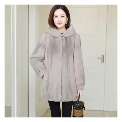 (grey, M) Women Thick Warm Outwear Hooded Mid Length Faux Fur Coat Female Parka Autumn Winter Im