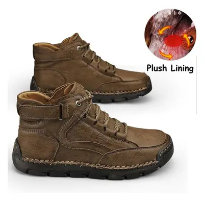 (light brown, 48) Men&apos;s Ankle Boots Handmade Plush Shoes Casual Shoes Autumn And Winter Plu