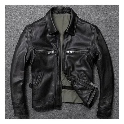 (black, L) Yr !free Shipping .brand New Men Genuine Leather Jacket .winter Warm Brown Vintage Co