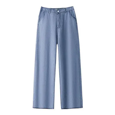 (light blue, 4XL) Plus Size Women&apos;s Jeans Fashion Straight Street Style Denim Trousers Elas