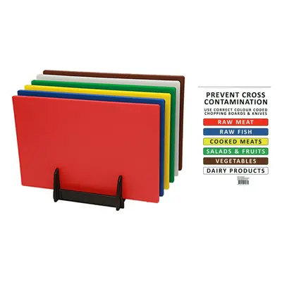 (Set of 6, Rack and Stand) 6X Colour Coded Chopping Boards Set with Rack and Wall Chart