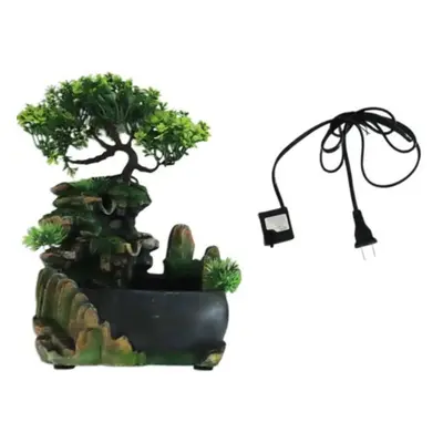 (green, US Plug without Fog) Simulation Resin Rockery Fake Tree Feng Shui Waterfall Humidifier D