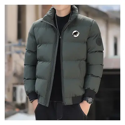 (army green, XXL) Men&apos;s Standing Collar Jacket, Cotton Coat, Casual Streetwear, Korean Fash