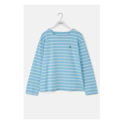 (UK 14, Marine Blue Stripe) Causeway Womens Breton Top