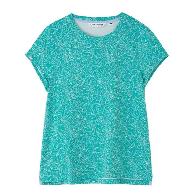 (10, Soft Teal Floral) LightHouse Women's Causeway Short Sleeve Tee - Ladies Cotton Stretch T-Sh