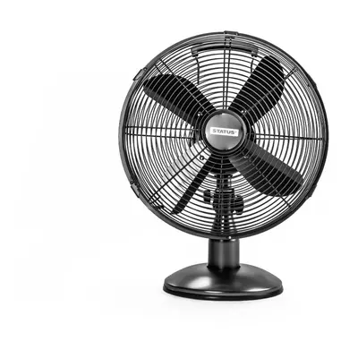 Status 12" Satin Black Desk Fan - Oscillating - Speed Settings - pk - in Glossy Retail Box (S12N