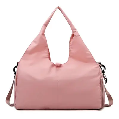 (Pink) Sports Bag Large Travel Bag With Shoe Compartment And Wet Pocket, Waterproof Foldable Gym