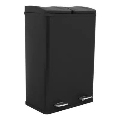 (Black) Large Double Pedal Bin 60L Dual Rubbish Recycling Waste Dustbin