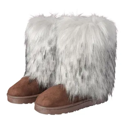 (grey, 44) Women&apos;s New Winter Fur One-piece Imitation Raccoon Fur Warm Snow Boots Furry Sho